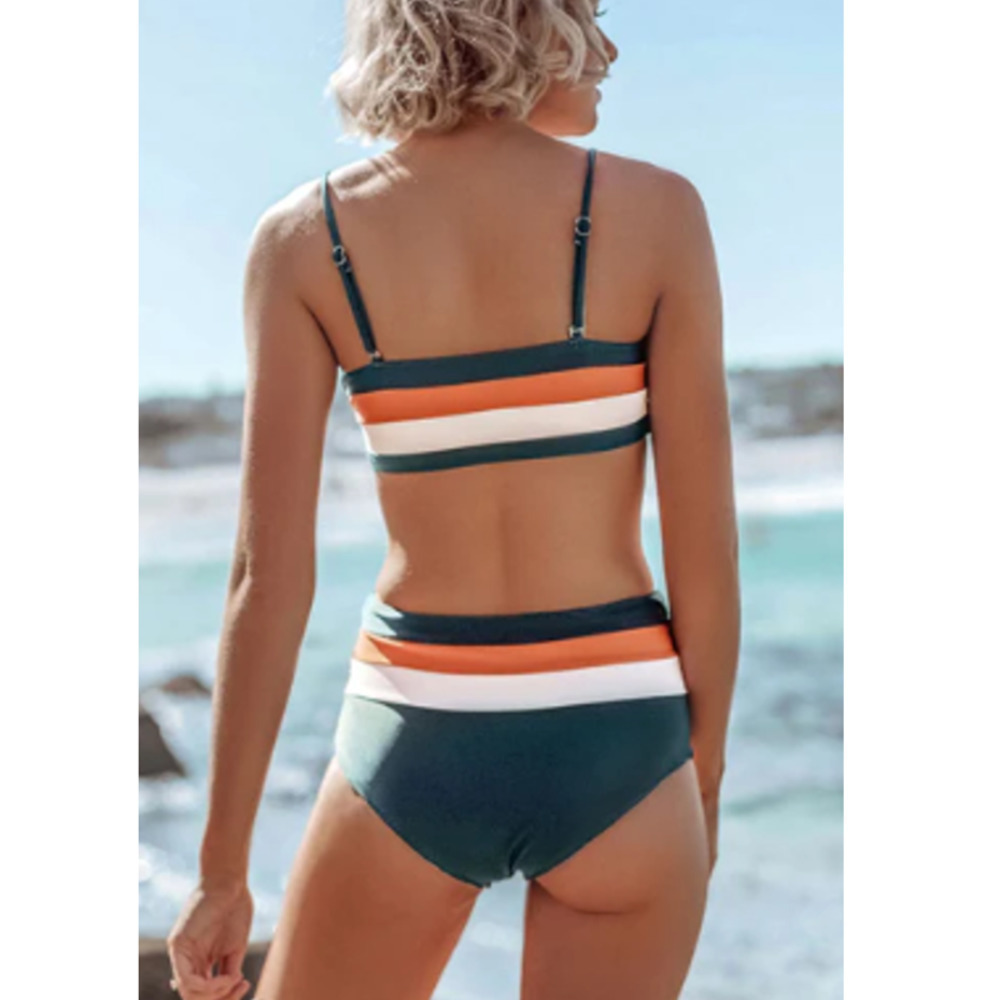 NEW Women's Mid Waist Stripe Print Bikini 12 - Picture 8 of 8
